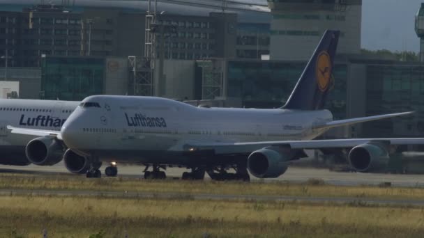 Lufthansas jumbojets Рулювання в аеропорту Франкфурта — стокове відео