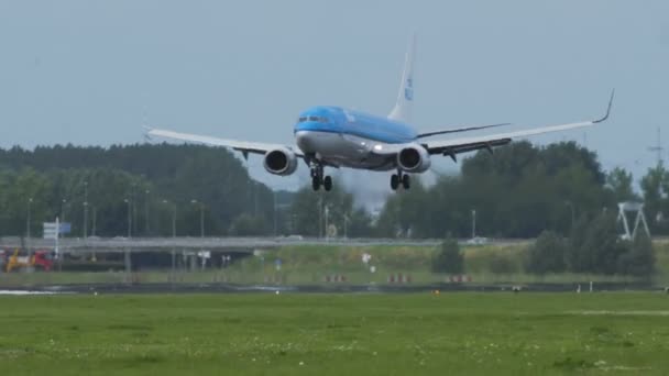 Boeing 737 de pouso das companhias aéreas KLM — Vídeo de Stock