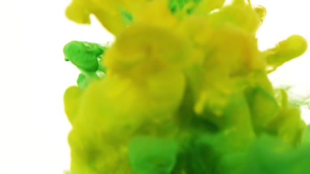 Movimento nuvola di inchiostro giallo e verde. Esplosione colore — Video Stock