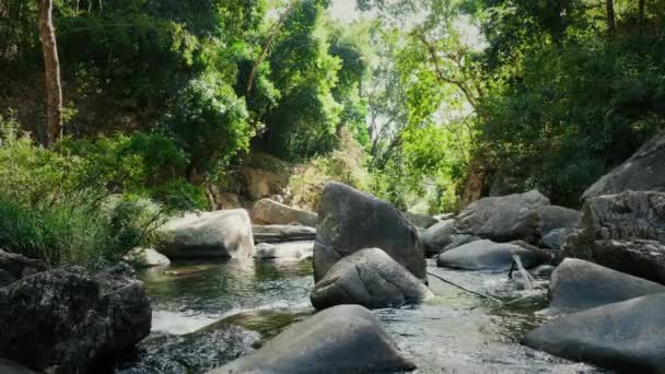 Río de montaña con grandes rocas — Vídeo de stock