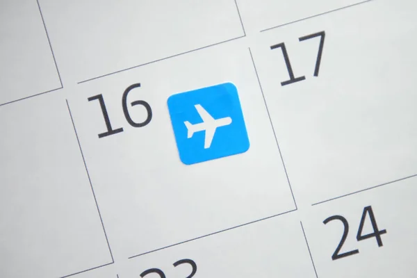 Samolepka Obrázkem Letadla Pro Rezervaci Letu Kalendáři Koncept Cestování Stock Obrázky