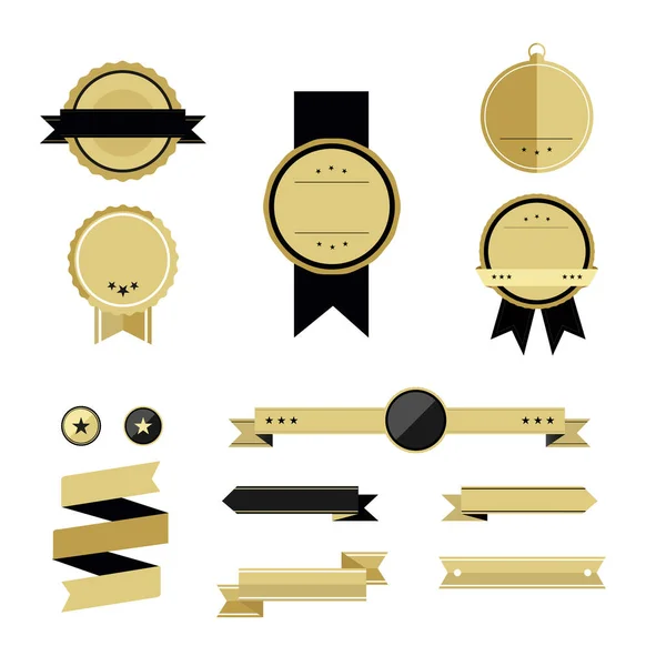 Set of gold premium badges and ribbons. — Stock Vector