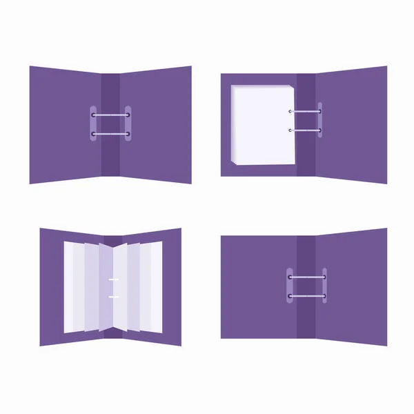 Belgeler için klasörü aç. Beyaz çarşaflar bir klasöre bağlanmış. Boş çarşaflar taklit edilir. Düz dizayn. Vektör illüstrasyonu