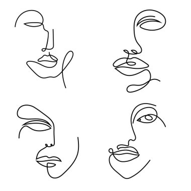 Set of four modern abstract one line face portraits. minimalistic style drawing vector Set of four modern abstract one line face portraits. minimalistic style drawing vector