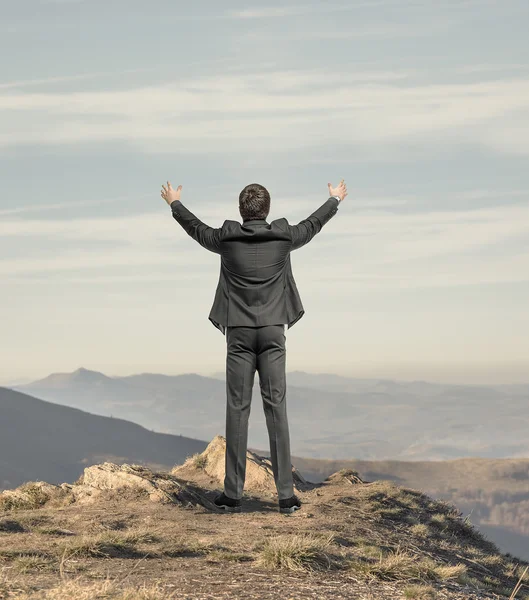 Businessman standing at the edge of a cliff. Freedom concept. — Stock Photo, Image