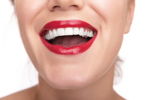 Hermosos labios y dientes rojos . —  Fotos de Stock