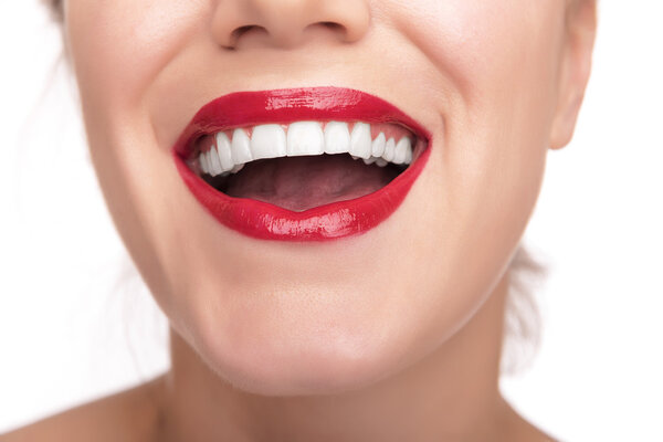 Beautiful red lips and teeth.