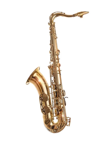 Saxofone dourado isolado em branco . — Fotografia de Stock