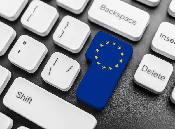 Кнопка "Введите клавишу" с флагами Евросоюза . — стоковое фото