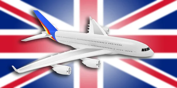 Letadlo a Velká Británie vlajka. — Stock fotografie