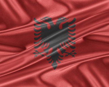 Parlak ipek dokulu Arnavutluk bayrağı.