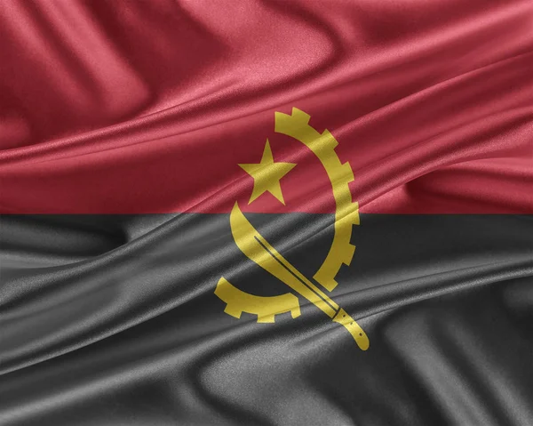 Flaga Angoli z błyszczącą teksturę jedwabiu. — Zdjęcie stockowe