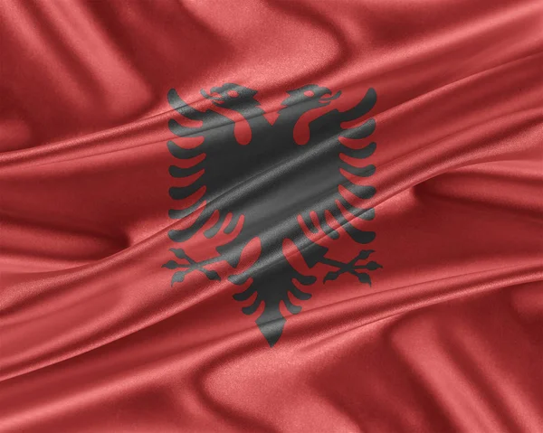 Bandera de Albania con textura de seda brillante . —  Fotos de Stock