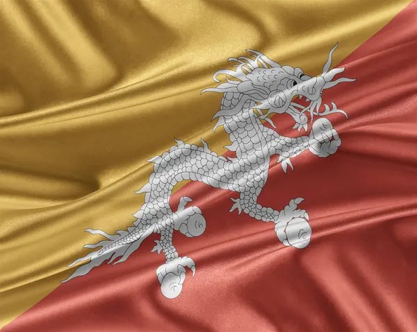 Bhutan flag with a glossy silk texture. — Stock Photo, Image
