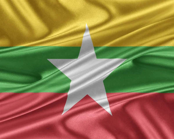 Bandiera Birmania con una trama di seta lucida . — Foto Stock