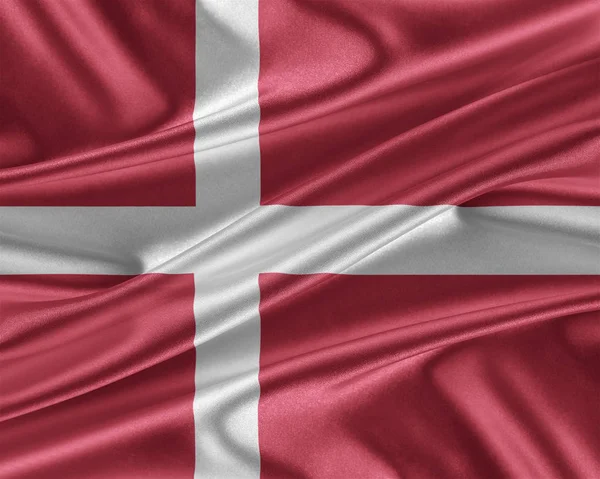 Vlajka Dánsko s lesklé hedvábné textury. — Stock fotografie