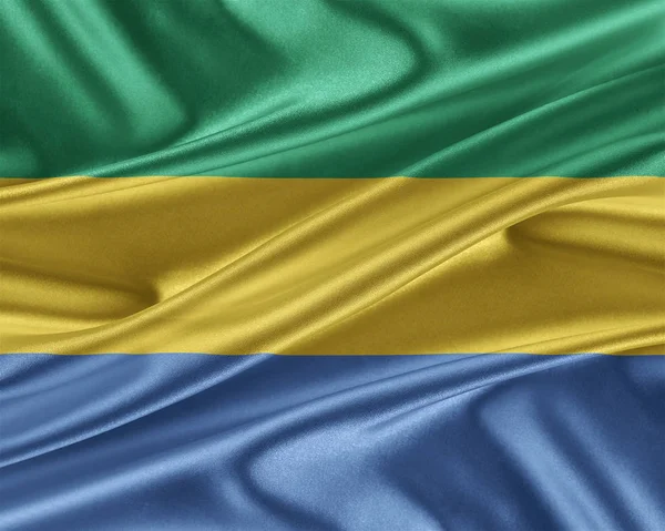 Gabon zászló egy fényes selyem textúra. — Stock Fotó