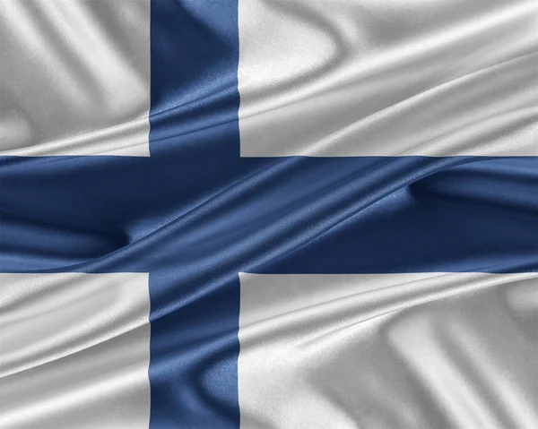 Finnland-Flagge mit einer glänzenden Seidenstruktur. — Stockfoto