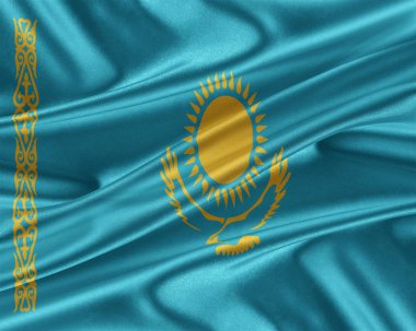 Kazakistan bayrağı parlak ipek dokulu.