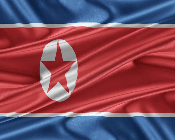 Drapeau Corée du Nord avec une texture de soie brillante . — Photo