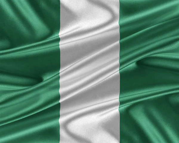 Nigeria flag with a glossy silk texture. — Stock Photo, Image