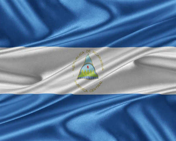 Nicaragua flag with a glossy silk texture. — Stock Photo, Image