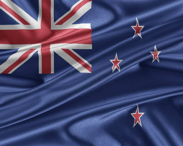 Neuseeland-Flagge mit glänzender Seidenstruktur. — Stockfoto