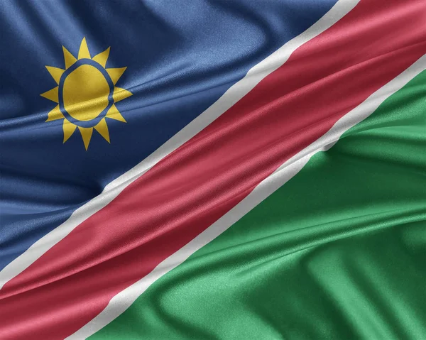 光沢のあるシルクの質感とナミビアの国旗. — ストック写真