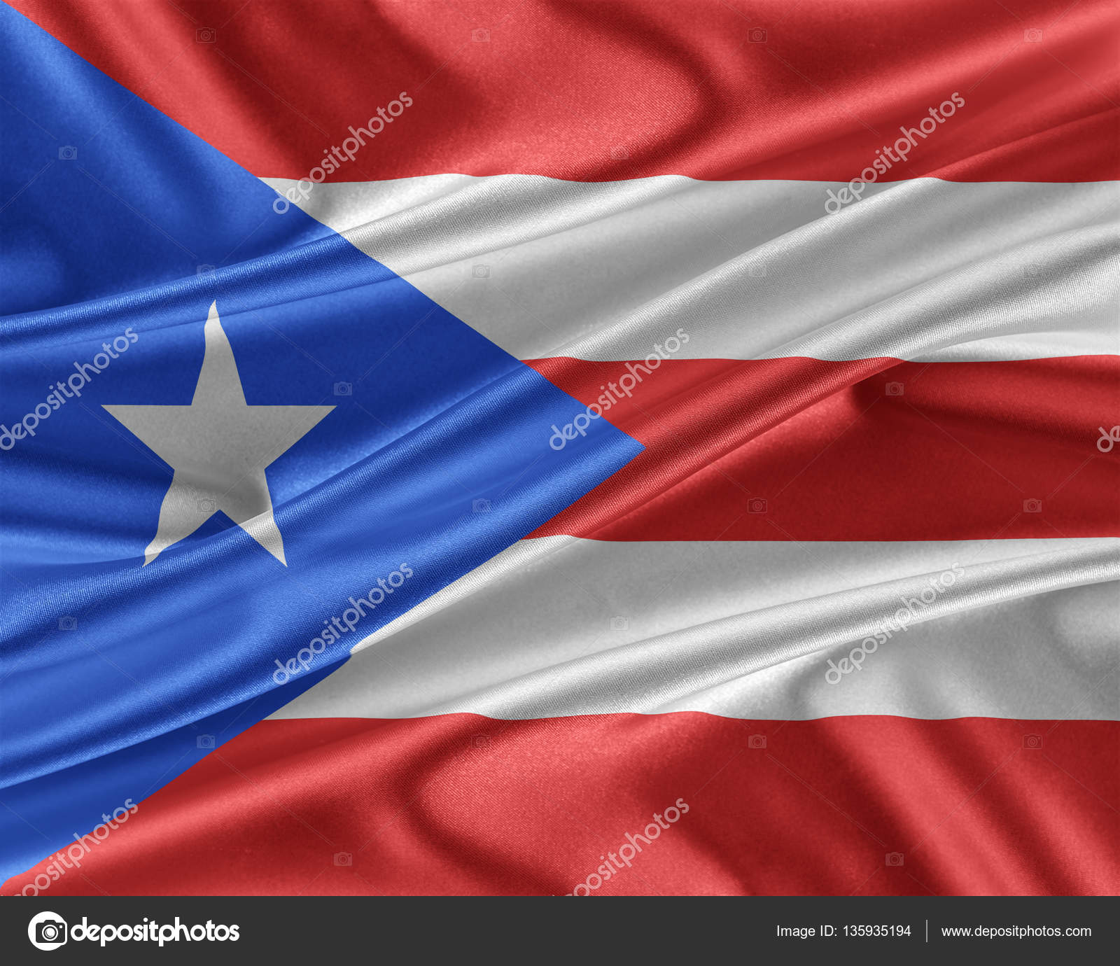 Puerto Rico Flag With A Glossy Silk Texture Stock Photo