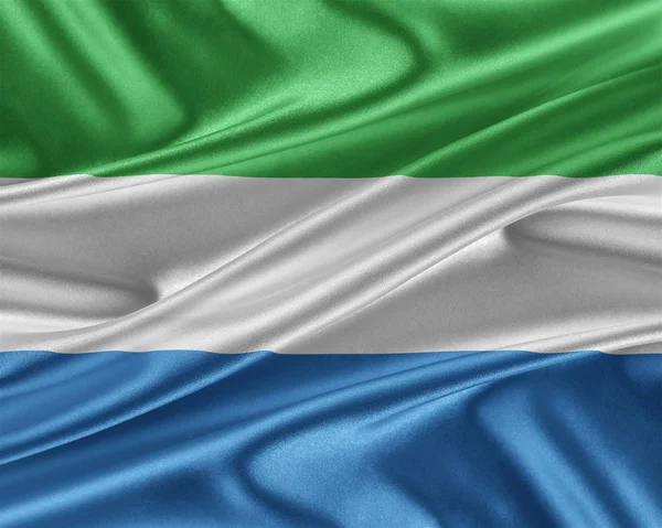 Bandera de Sierra Leona con textura de seda brillante . — Foto de Stock