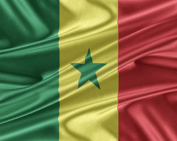 Senegalesische Flagge mit glänzender Seidenstruktur. — Stockfoto