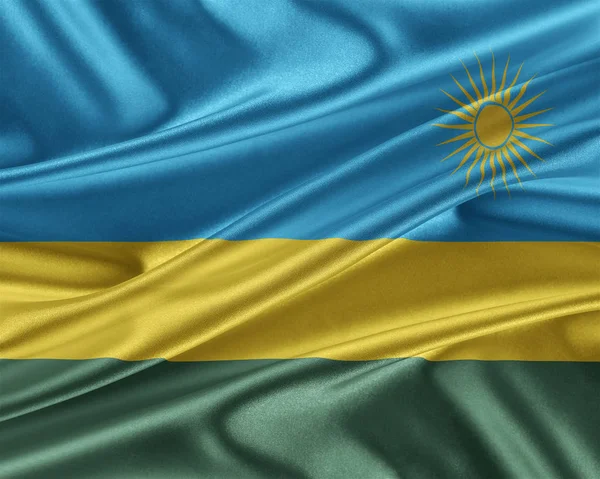 Bandera de Ruanda con textura de seda brillante . — Foto de Stock
