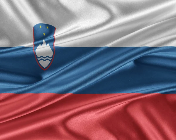 Bendera Slovenia dengan tekstur sutra berkilau . — Stok Foto