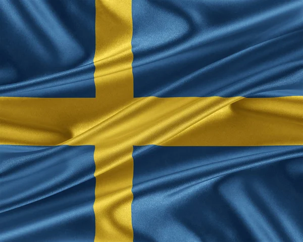 Sverige flagga med ett glansigt siden konsistens. — Stockfoto