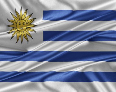 Parlak ipek doku ile Uruguay bayrağı.