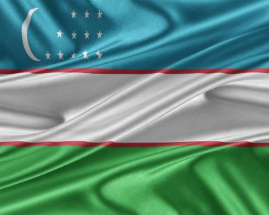 Parlak ipek dokulu Özbekistan bayrağı.