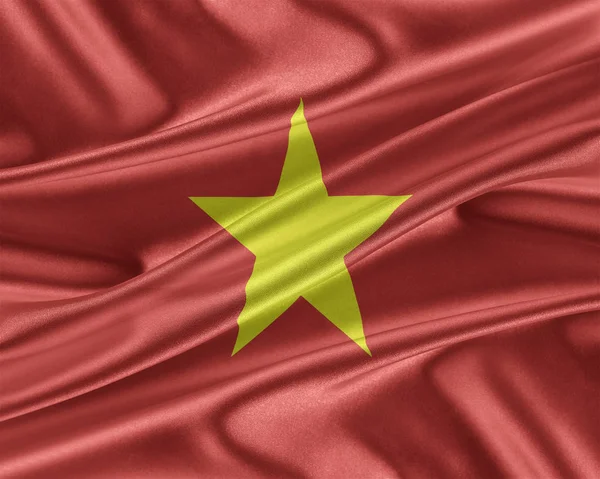 Bandera de Vietnam con textura de seda brillante . —  Fotos de Stock