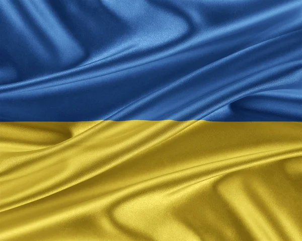 Ukraine flag with a glossy silk texture. — Stock Photo, Image