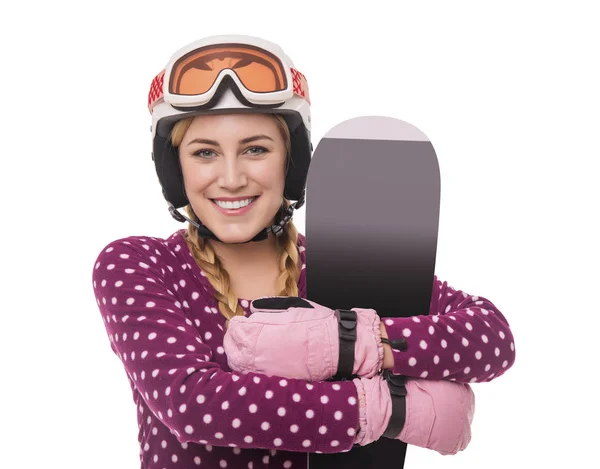 Atractivo esquiador chica sobre fondo blanco . —  Fotos de Stock