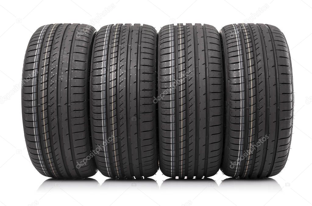New car tires isolated on white background.