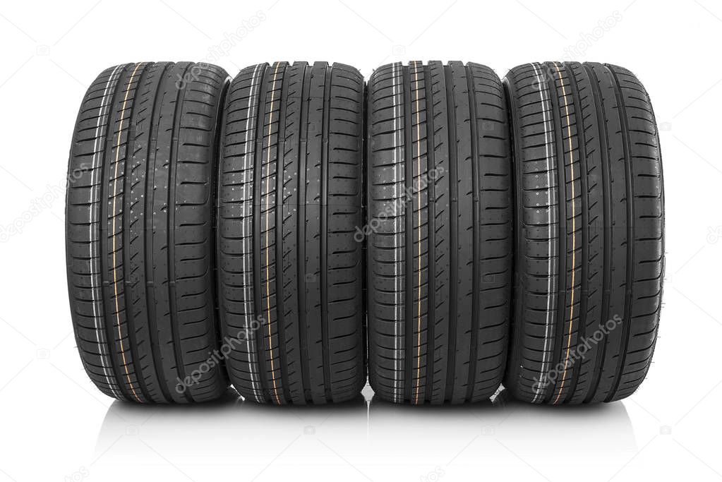 New car tires isolated on white background.