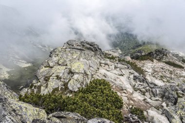 Bulutlu bir günde yağmur bulutları ile dağ manzarası. Tatra Dağları.