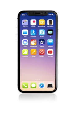 Beyaz bir arka planda vurdu stüdyo yeni iphone X 10.