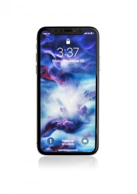 Beyaz bir arka planda vurdu stüdyo yeni iphone X 10.