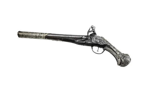 Pistola antiga ou mosquete sobre um fundo branco . — Fotografia de Stock