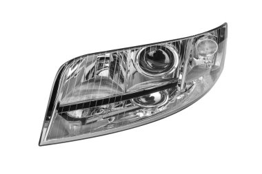 Araba farları beyaz arkaplanda izole edildi.