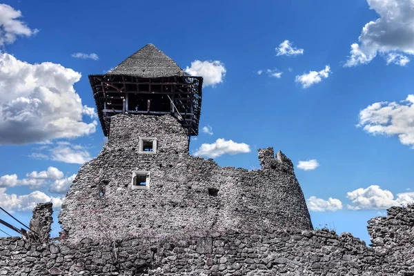 Castillo Nevitsky por la tarde. Ruinas de un antiguo castillo en los Cárpatos . — Foto de Stock