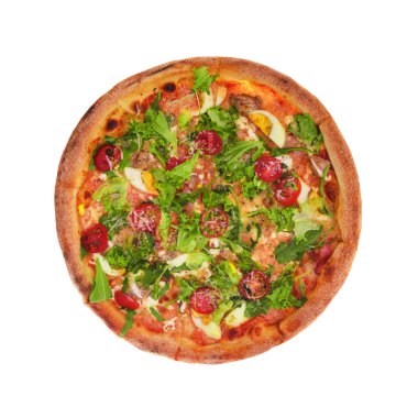 İştah açıcı pizza beyaz bir arka plan üzerinde izole.