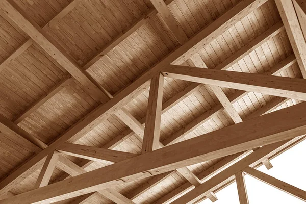 The construction of the wooden roof. — Stock Photo, Image
