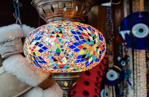 The old oriental lamp is decorated with multi-colored glass. — Stock Photo, Image